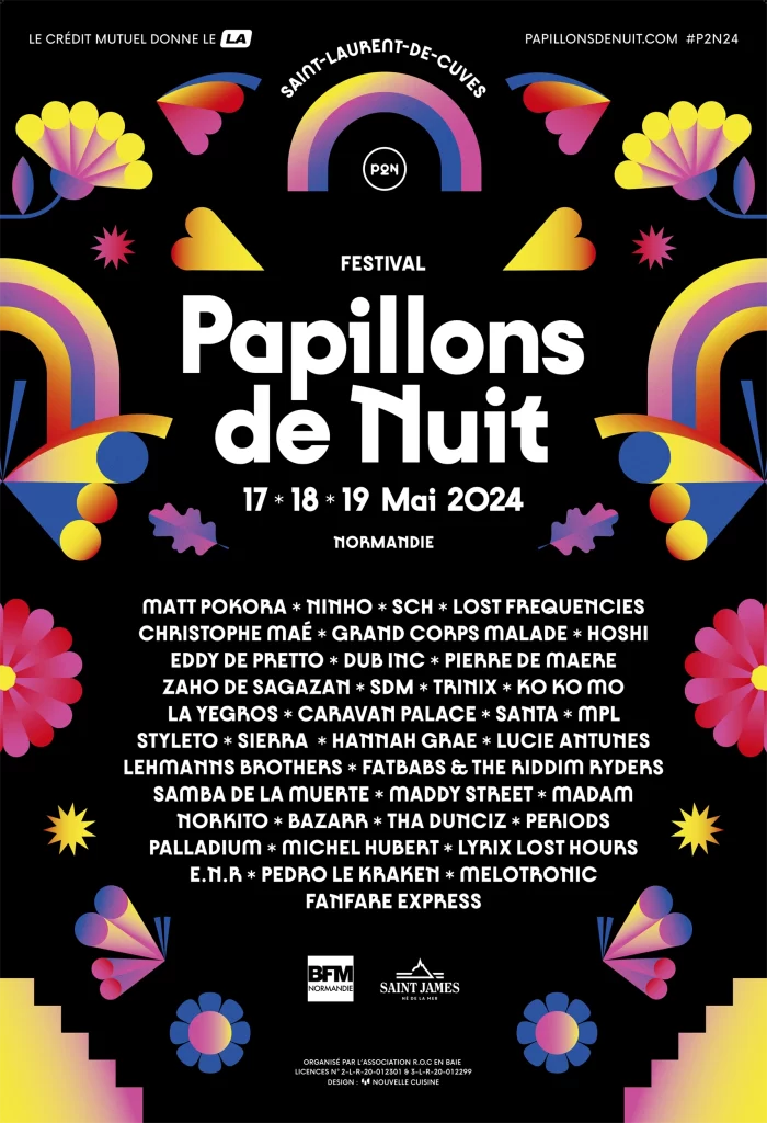 Affiche des papillons de nuit avec le programme en liste avec le visuel de l'année